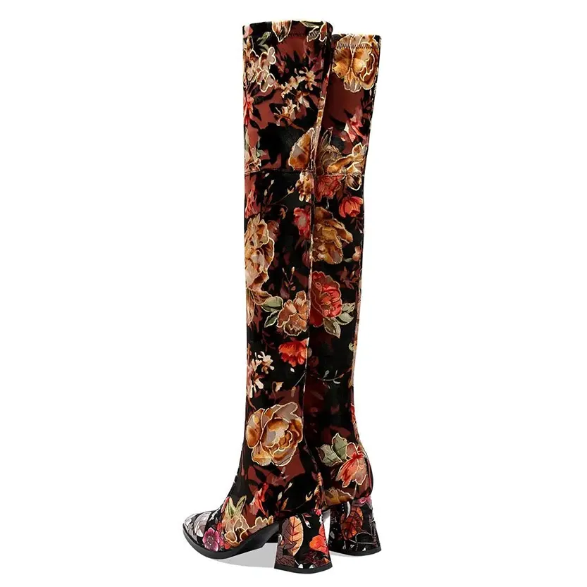 Funki Buys | Boots | Women's Over Knee Flower Embroider Boot