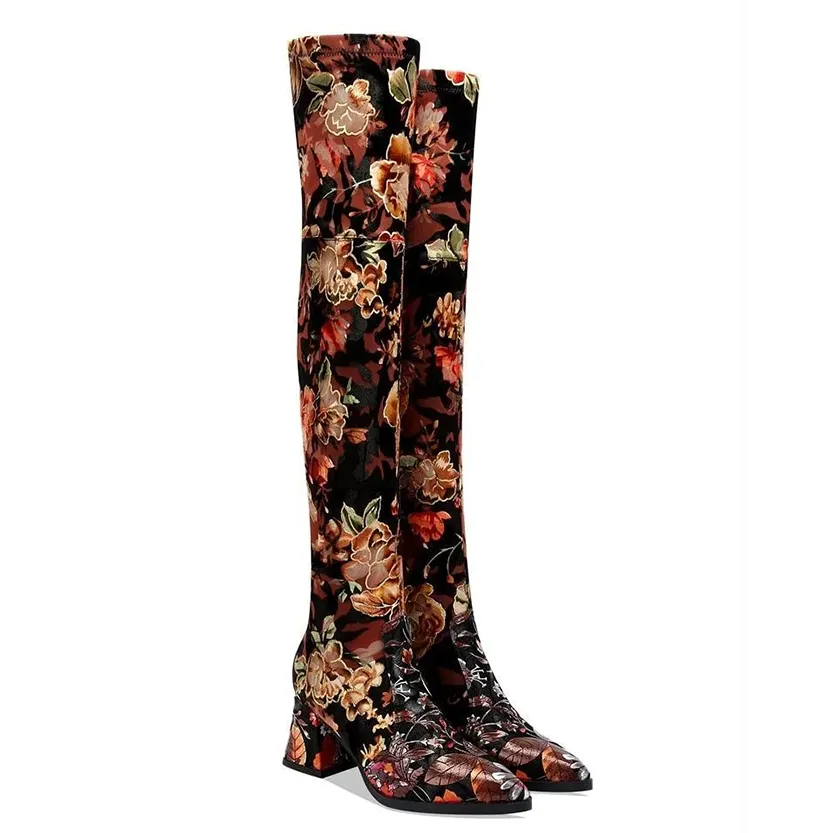 Funki Buys | Boots | Women's Over Knee Flower Embroider Boot
