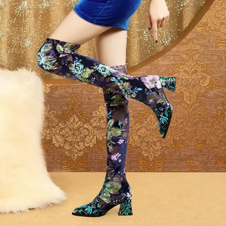 Funki Buys | Boots | Women's Over Knee Flower Embroider Boot