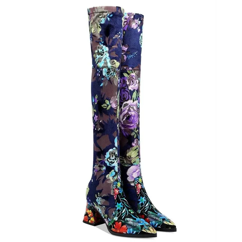 Funki Buys | Boots | Women's Over Knee Flower Embroider Boot