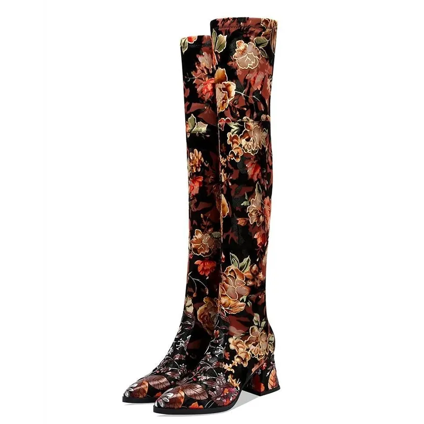 Funki Buys | Boots | Women's Over Knee Flower Embroider Boot