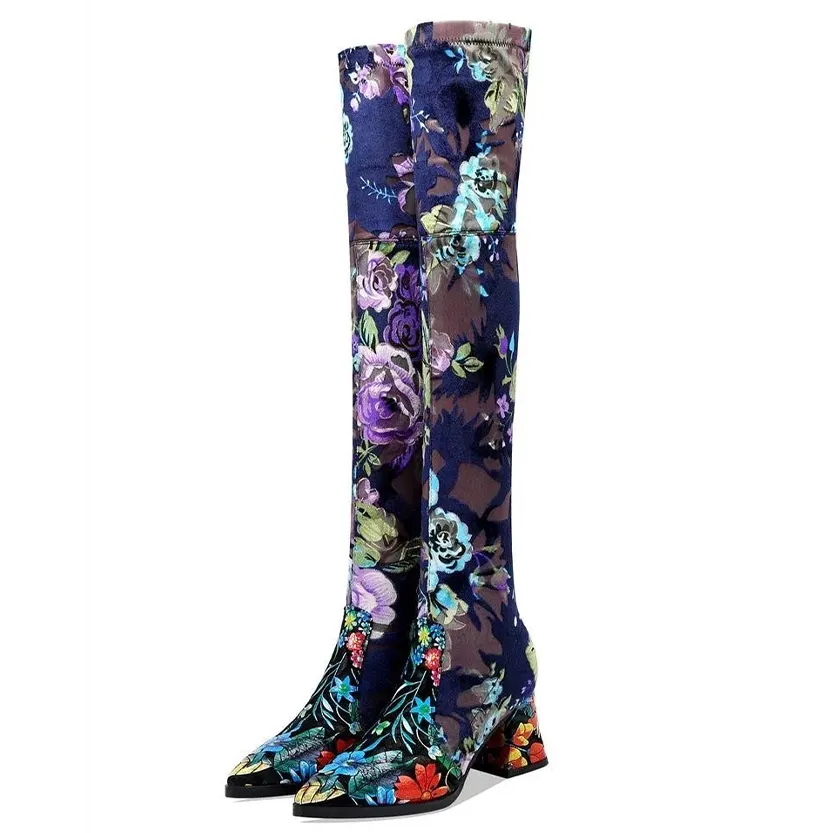 Funki Buys | Boots | Women's Over Knee Flower Embroider Boot