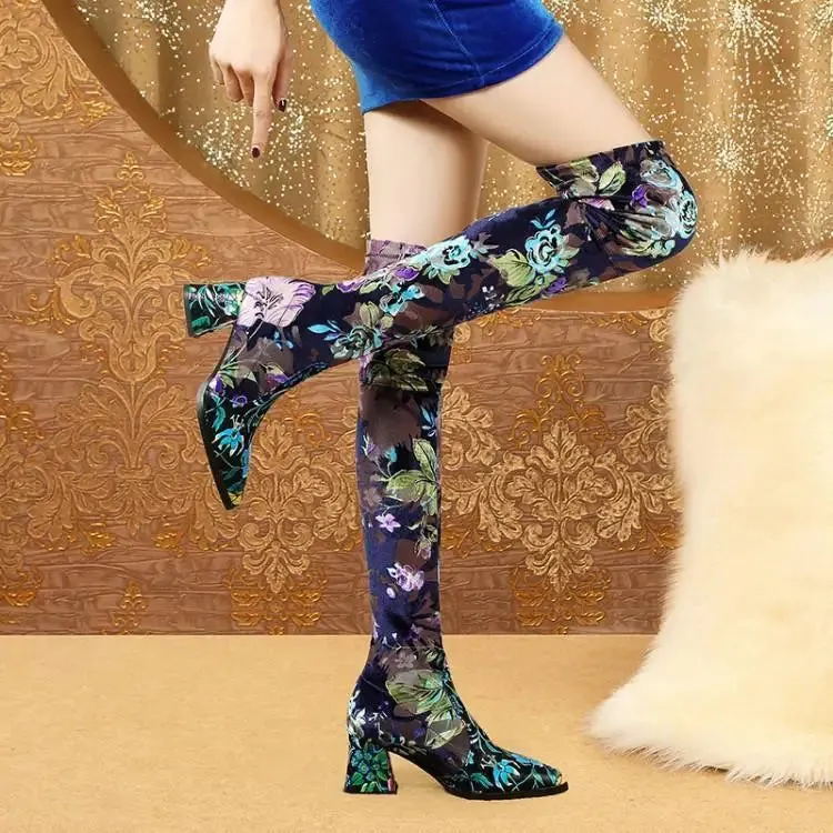 Funki Buys | Boots | Women's Over Knee Flower Embroider Boot