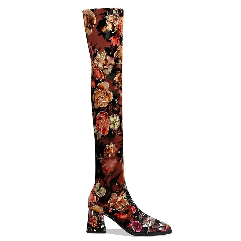 Funki Buys | Boots | Women's Over Knee Flower Embroider Boot