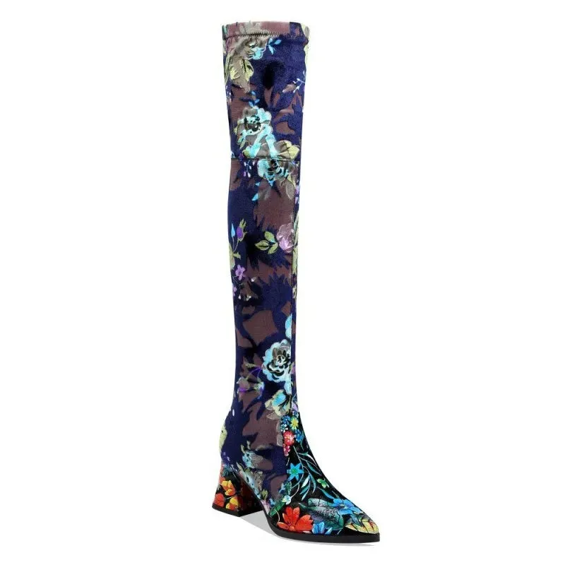 Funki Buys | Boots | Women's Over Knee Flower Embroider Boot