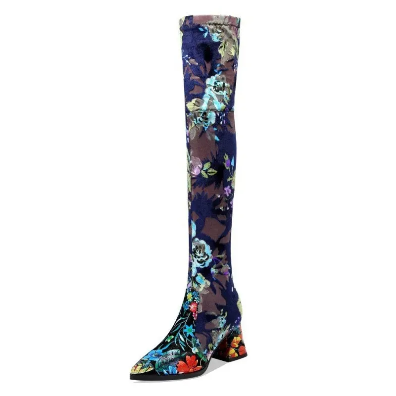 Funki Buys | Boots | Women's Over Knee Flower Embroider Boot