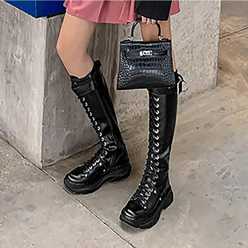 Funki Buys | Boots | Women's White Knee High Lace Up Boots