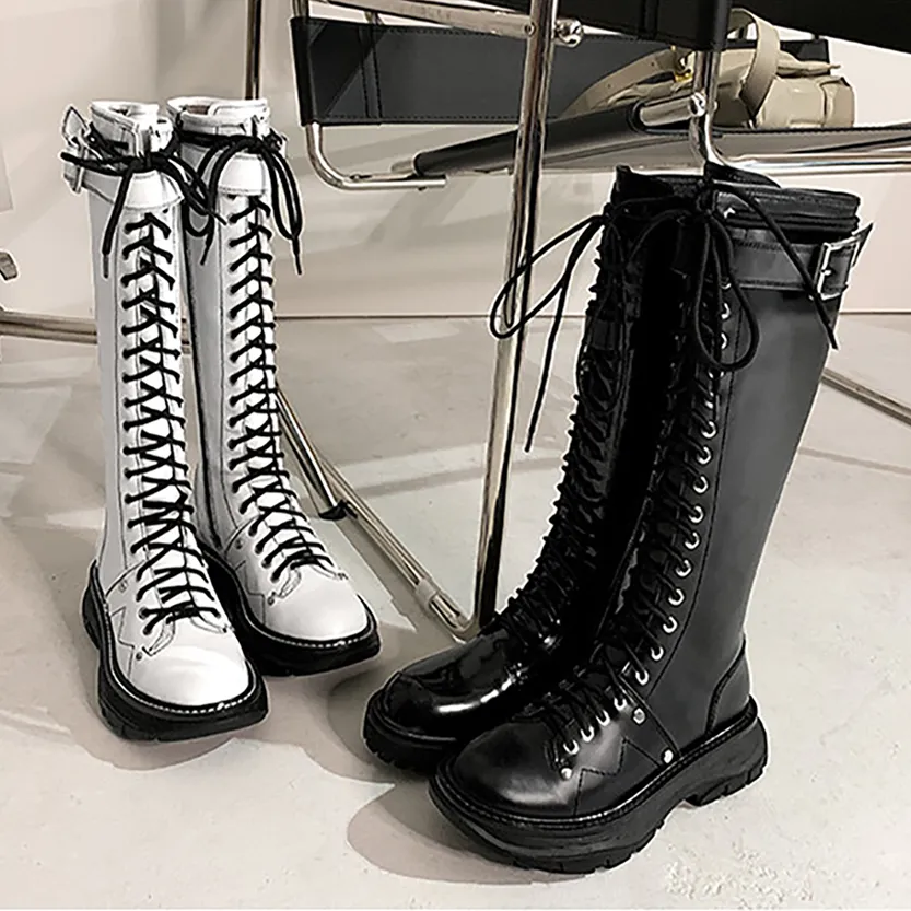 Funki Buys | Boots | Women's White Knee High Lace Up Boots