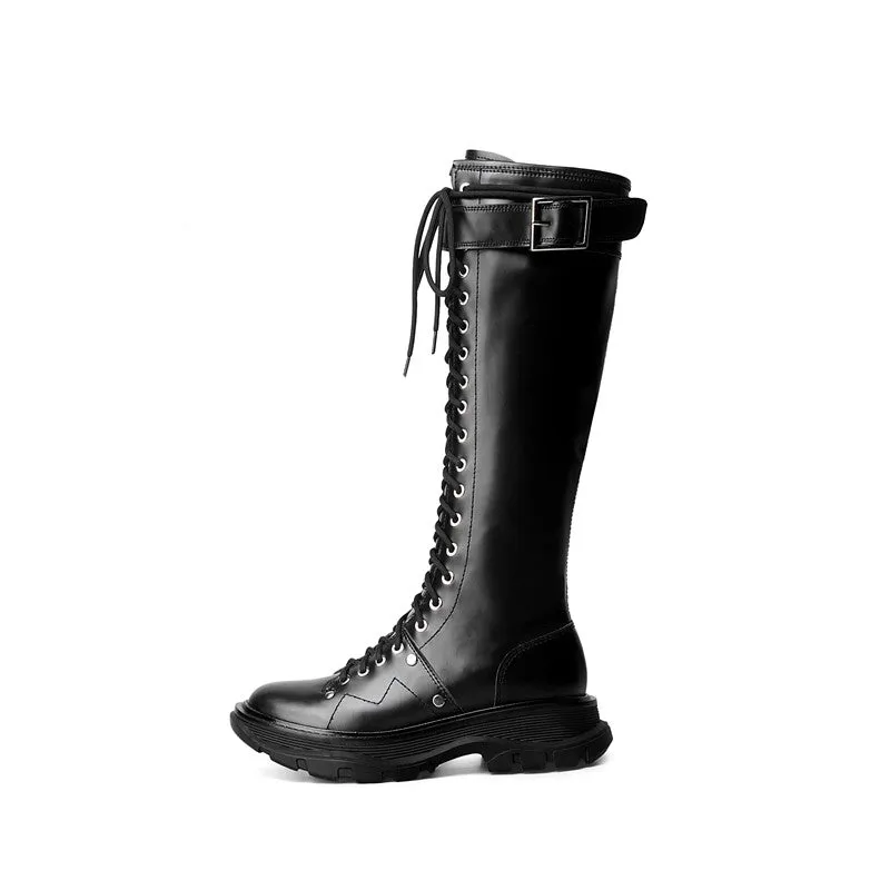 Funki Buys | Boots | Women's White Knee High Lace Up Boots