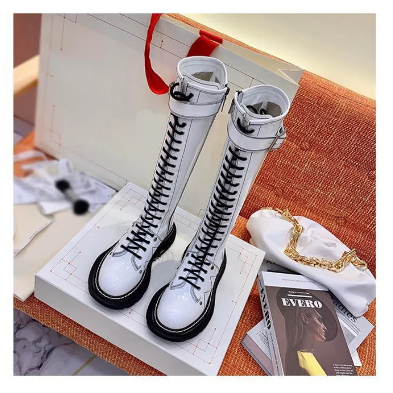 Funki Buys | Boots | Women's White Knee High Lace Up Boots