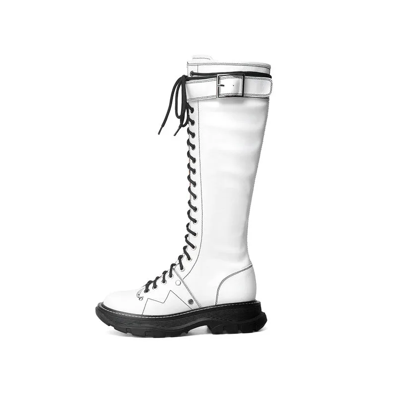 Funki Buys | Boots | Women's White Knee High Lace Up Boots