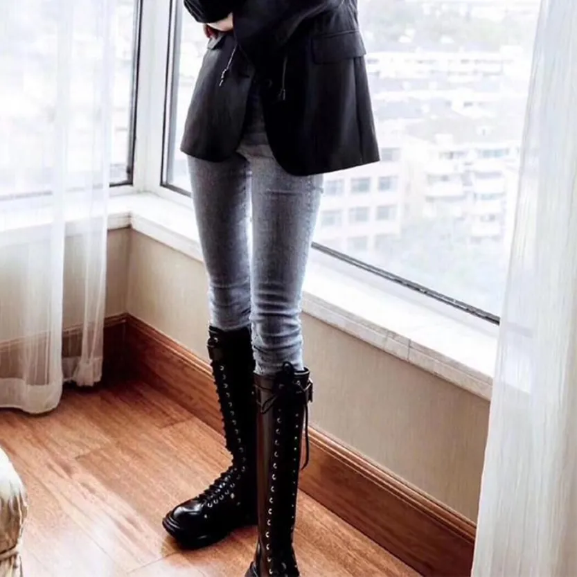 Funki Buys | Boots | Women's White Knee High Lace Up Boots