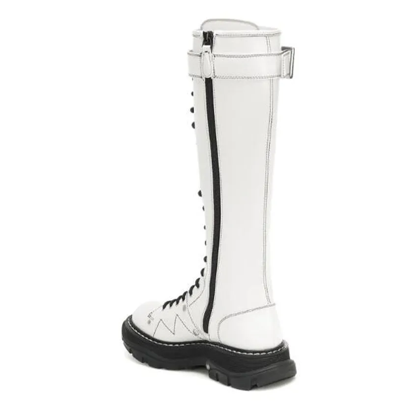 Funki Buys | Boots | Women's White Knee High Lace Up Boots