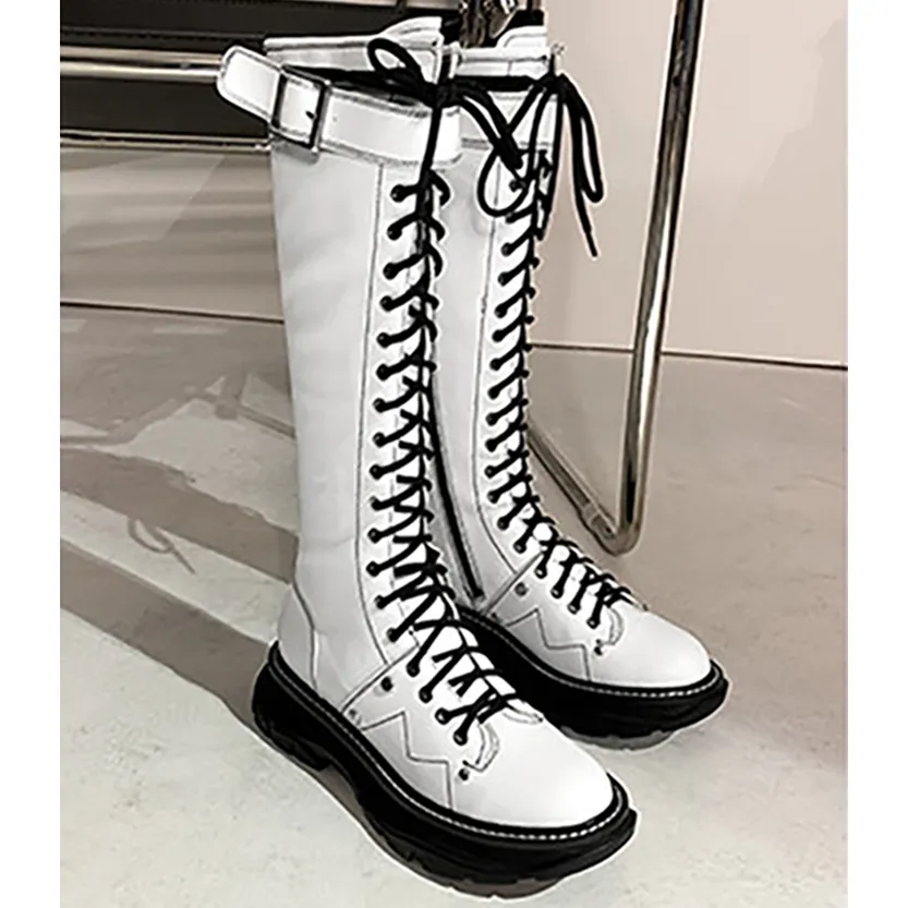 Funki Buys | Boots | Women's White Knee High Lace Up Boots
