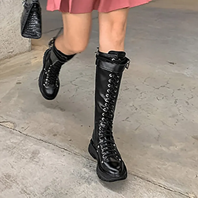 Funki Buys | Boots | Women's White Knee High Lace Up Boots