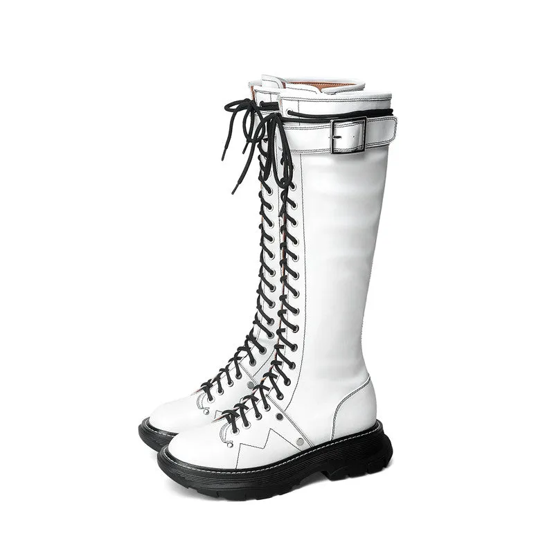 Funki Buys | Boots | Women's White Knee High Lace Up Boots