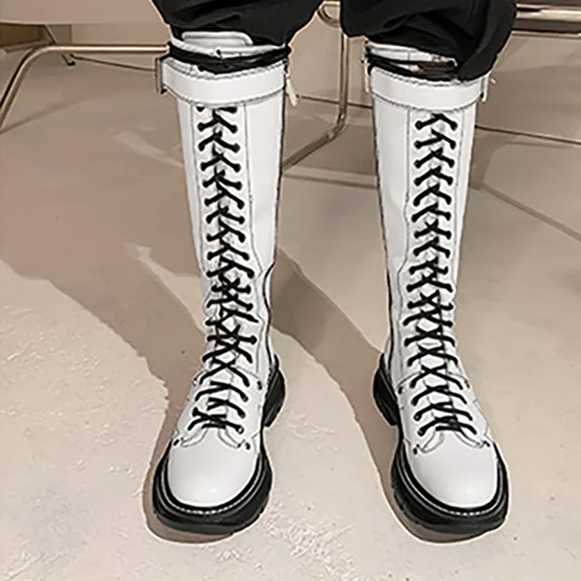 Funki Buys | Boots | Women's White Knee High Lace Up Boots