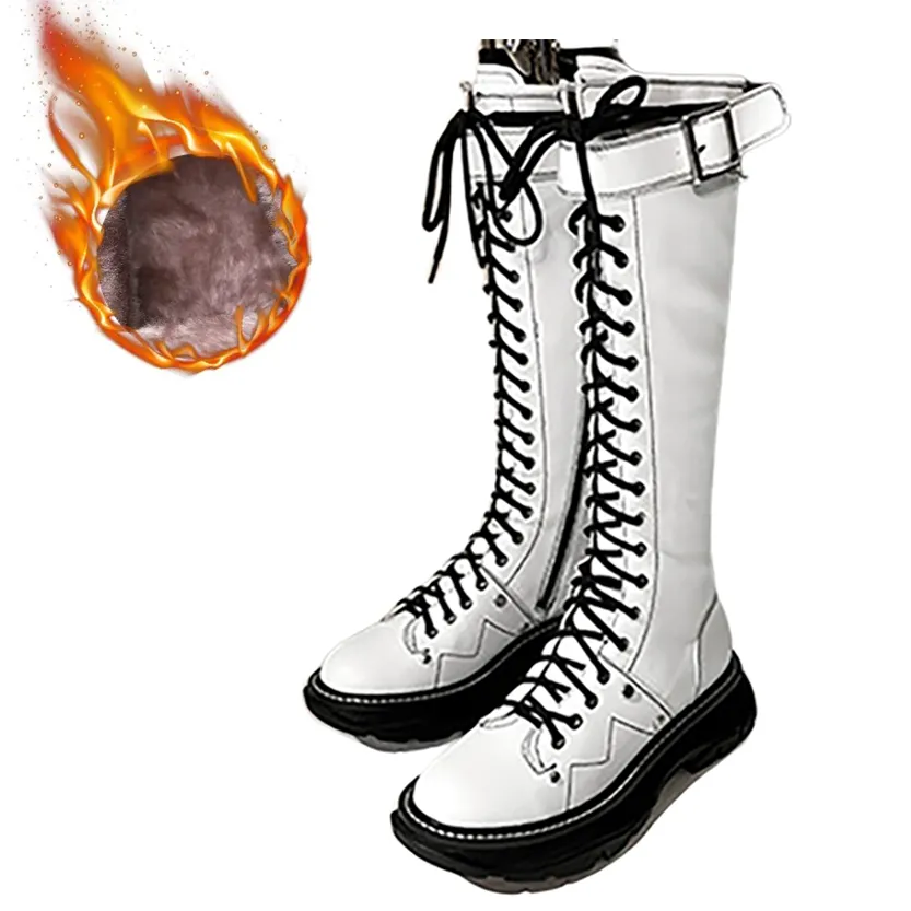Funki Buys | Boots | Women's White Knee High Lace Up Boots