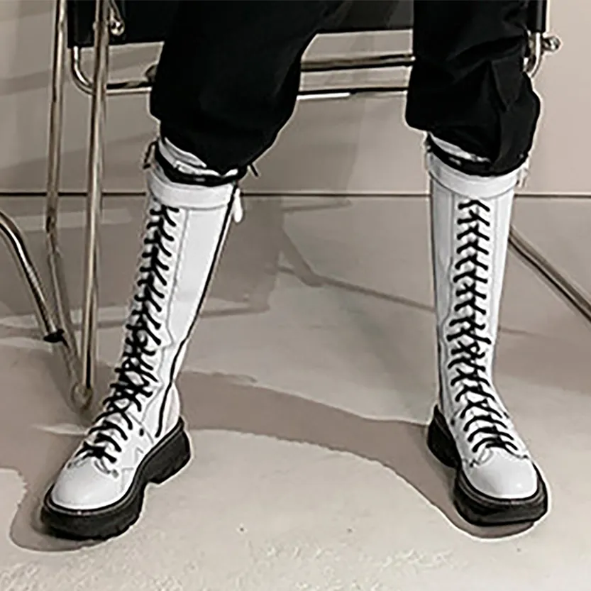 Funki Buys | Boots | Women's White Knee High Lace Up Boots