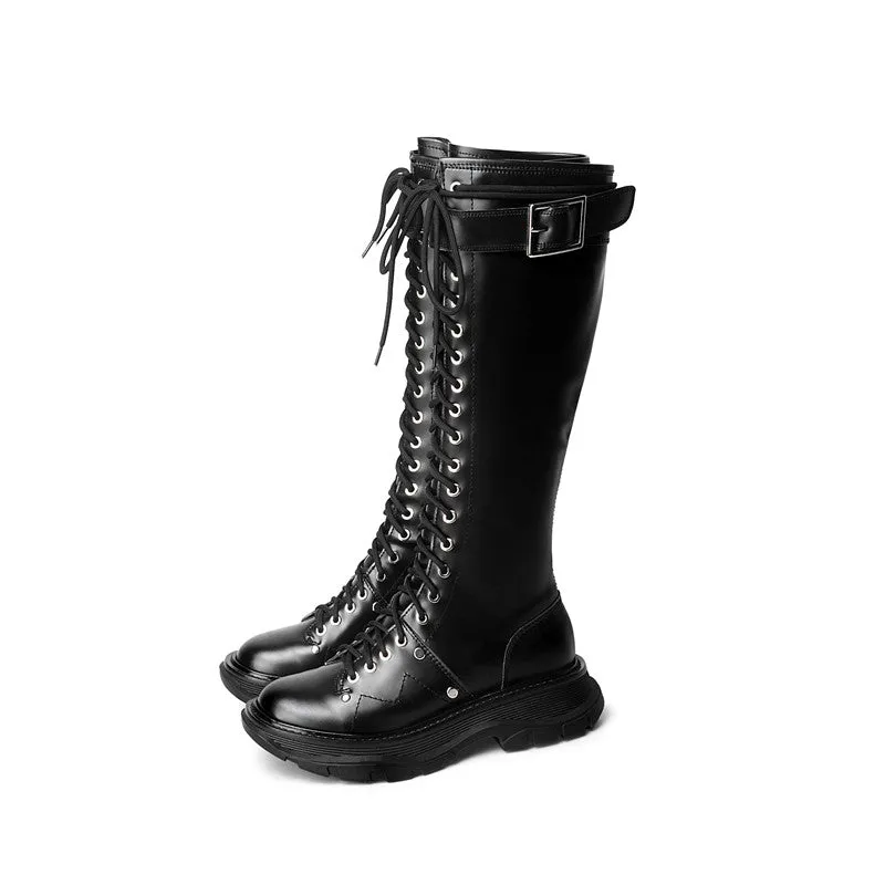Funki Buys | Boots | Women's White Knee High Lace Up Boots