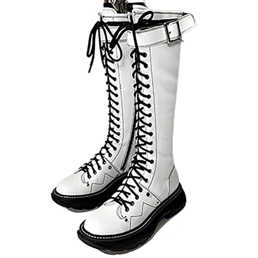 Funki Buys | Boots | Women's White Knee High Lace Up Boots