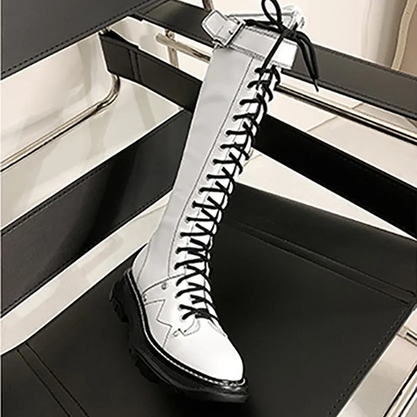 Funki Buys | Boots | Women's White Knee High Lace Up Boots
