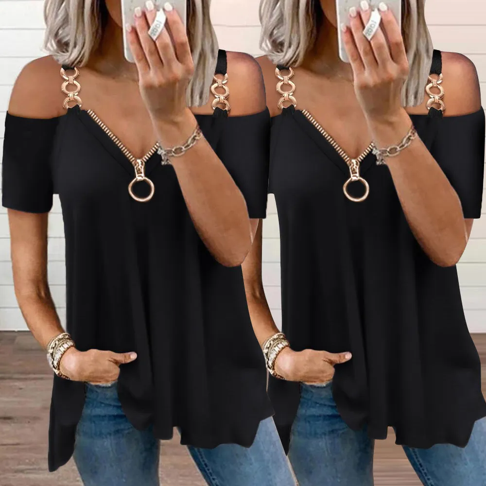 Funki Buys | Shirts | Women's Solid Black Buckle Zipper Shirt