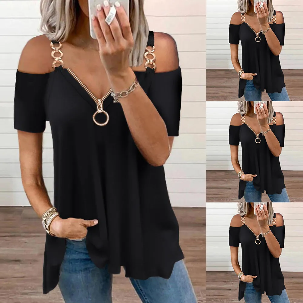 Funki Buys | Shirts | Women's Solid Black Buckle Zipper Shirt