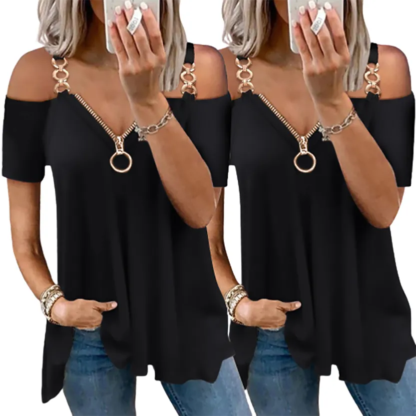 Funki Buys | Shirts | Women's Solid Black Buckle Zipper Shirt
