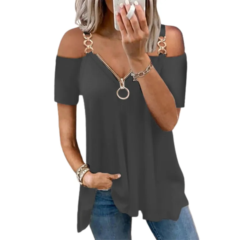 Funki Buys | Shirts | Women's Solid Black Buckle Zipper Shirt
