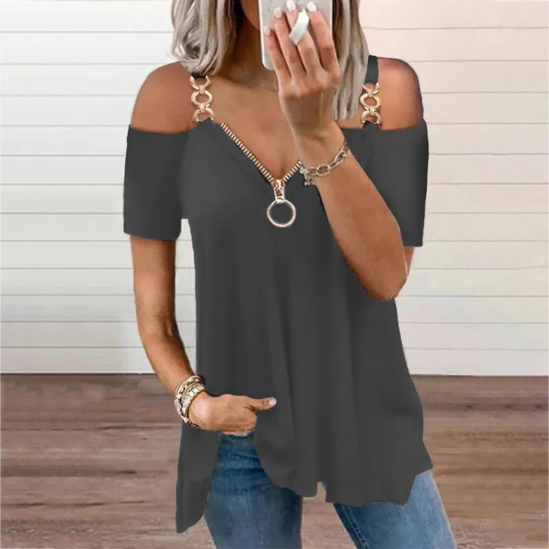 Funki Buys | Shirts | Women's Solid Black Buckle Zipper Shirt