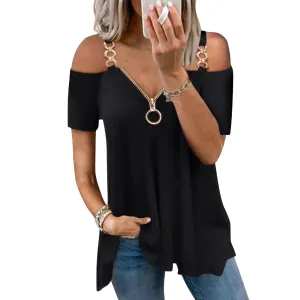 Funki Buys | Shirts | Women's Solid Black Buckle Zipper Shirt