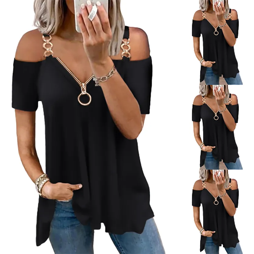 Funki Buys | Shirts | Women's Solid Black Buckle Zipper Shirt