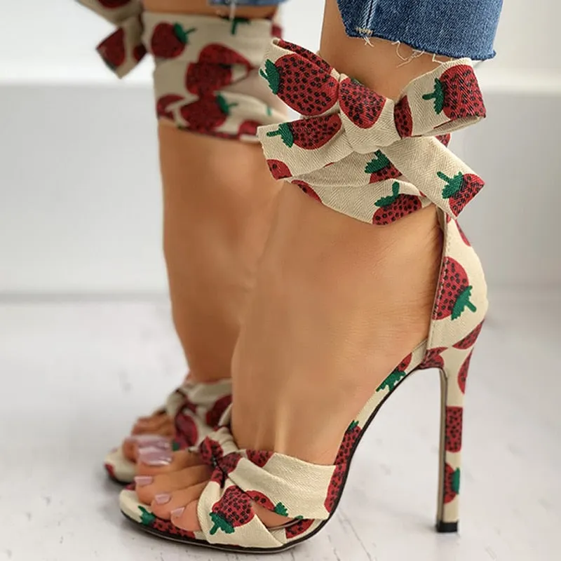 Funki Buys | Shoes | Women's Canvas Fruit Print Ankle Tie Heels