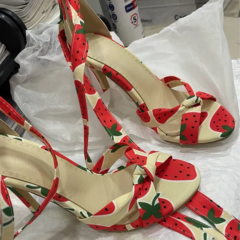 Funki Buys | Shoes | Women's Canvas Fruit Print Ankle Tie Heels