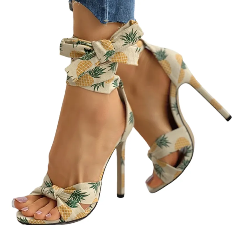 Funki Buys | Shoes | Women's Canvas Fruit Print Ankle Tie Heels
