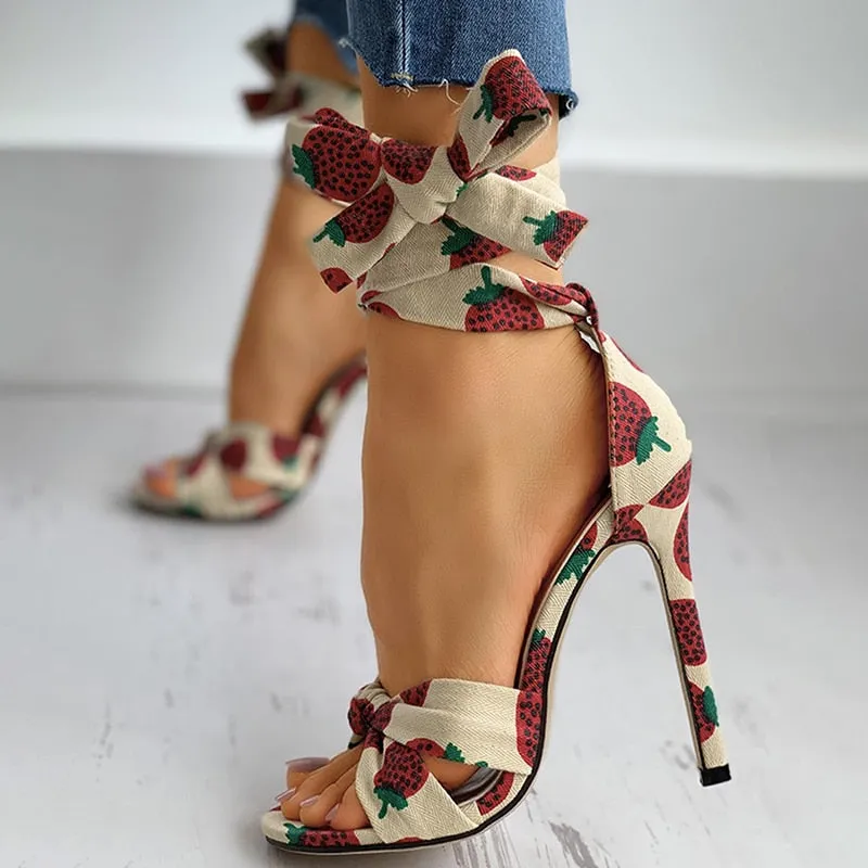 Funki Buys | Shoes | Women's Canvas Fruit Print Ankle Tie Heels