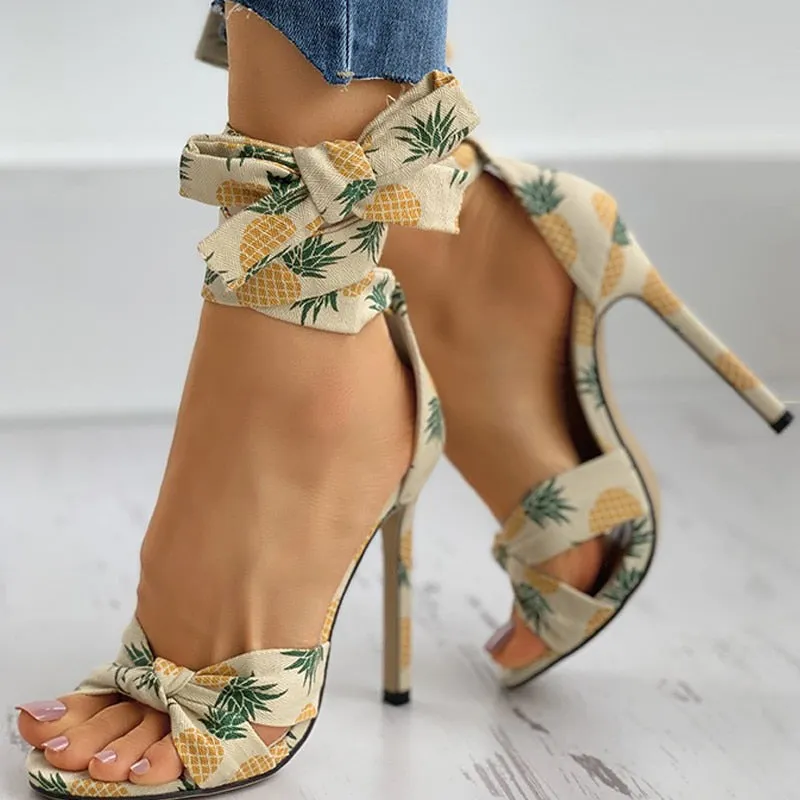 Funki Buys | Shoes | Women's Canvas Fruit Print Ankle Tie Heels