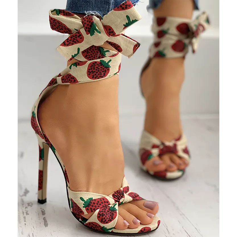 Funki Buys | Shoes | Women's Canvas Fruit Print Ankle Tie Heels