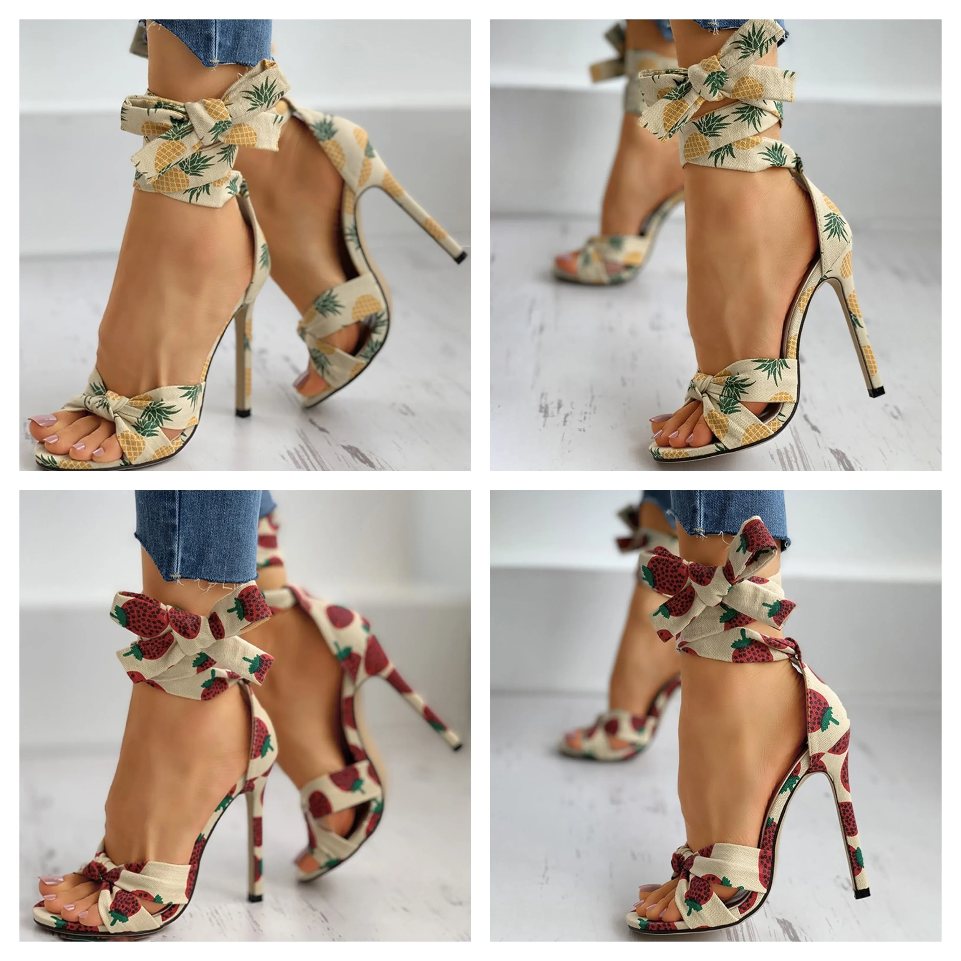 Funki Buys | Shoes | Women's Canvas Fruit Print Ankle Tie Heels