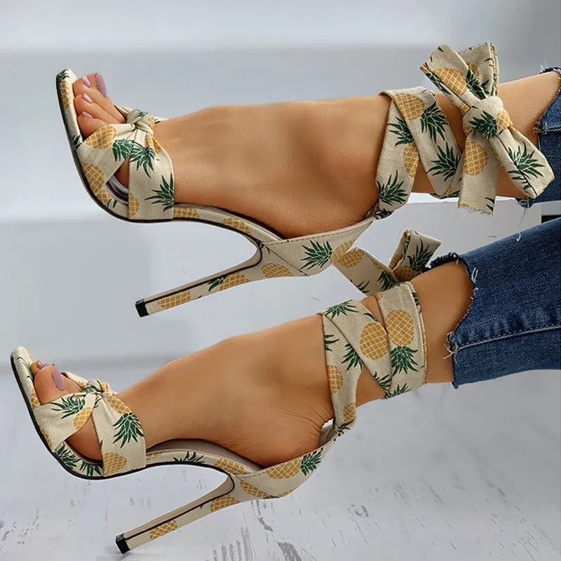 Funki Buys | Shoes | Women's Canvas Fruit Print Ankle Tie Heels