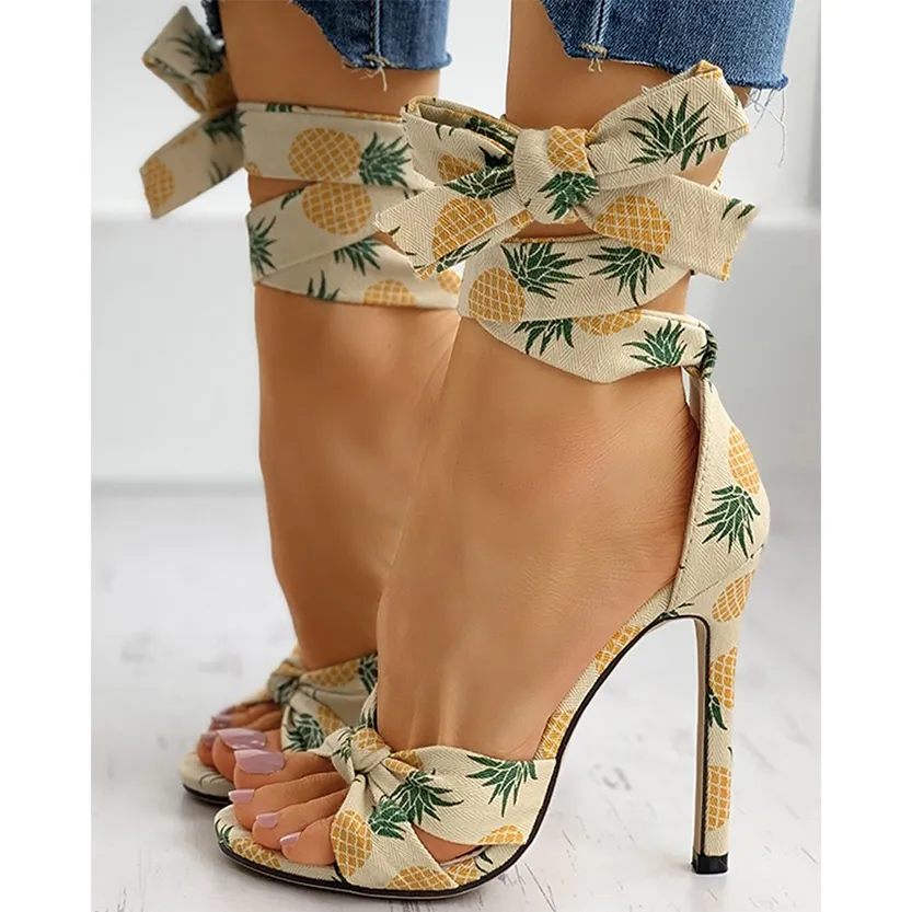 Funki Buys | Shoes | Women's Canvas Fruit Print Ankle Tie Heels