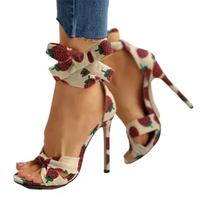 Funki Buys | Shoes | Women's Canvas Fruit Print Ankle Tie Heels