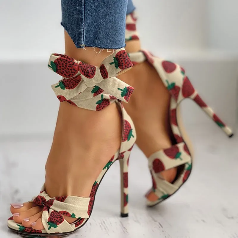 Funki Buys | Shoes | Women's Canvas Fruit Print Ankle Tie Heels