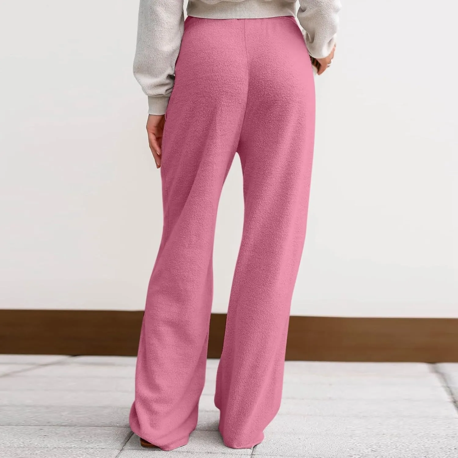 Fuzzy Pajama Pants Women Drawstring Elastic Waist Wide Leg Lounge Pants Comfy Baggy Low Rise Sweatpants with Pockets