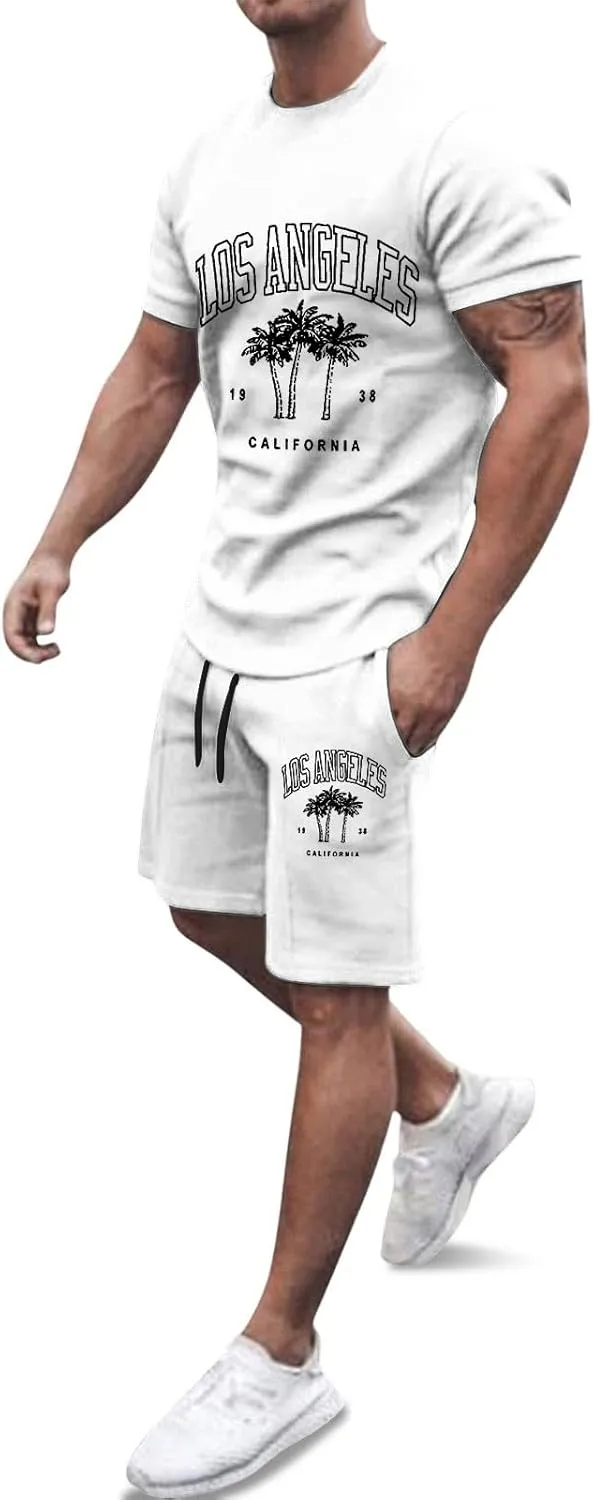 Fxbar Men's 2 Piece Outfits Summer Tracksuits Casual Suits Oversized Workout Athletic Short Sleeve Tshirts and Short Sets