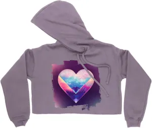 Galaxy Heart Women's Cropped Fleece Hoodie - Graphic Cropped Hoodie for Women - Colorful Hooded Sweatshirt