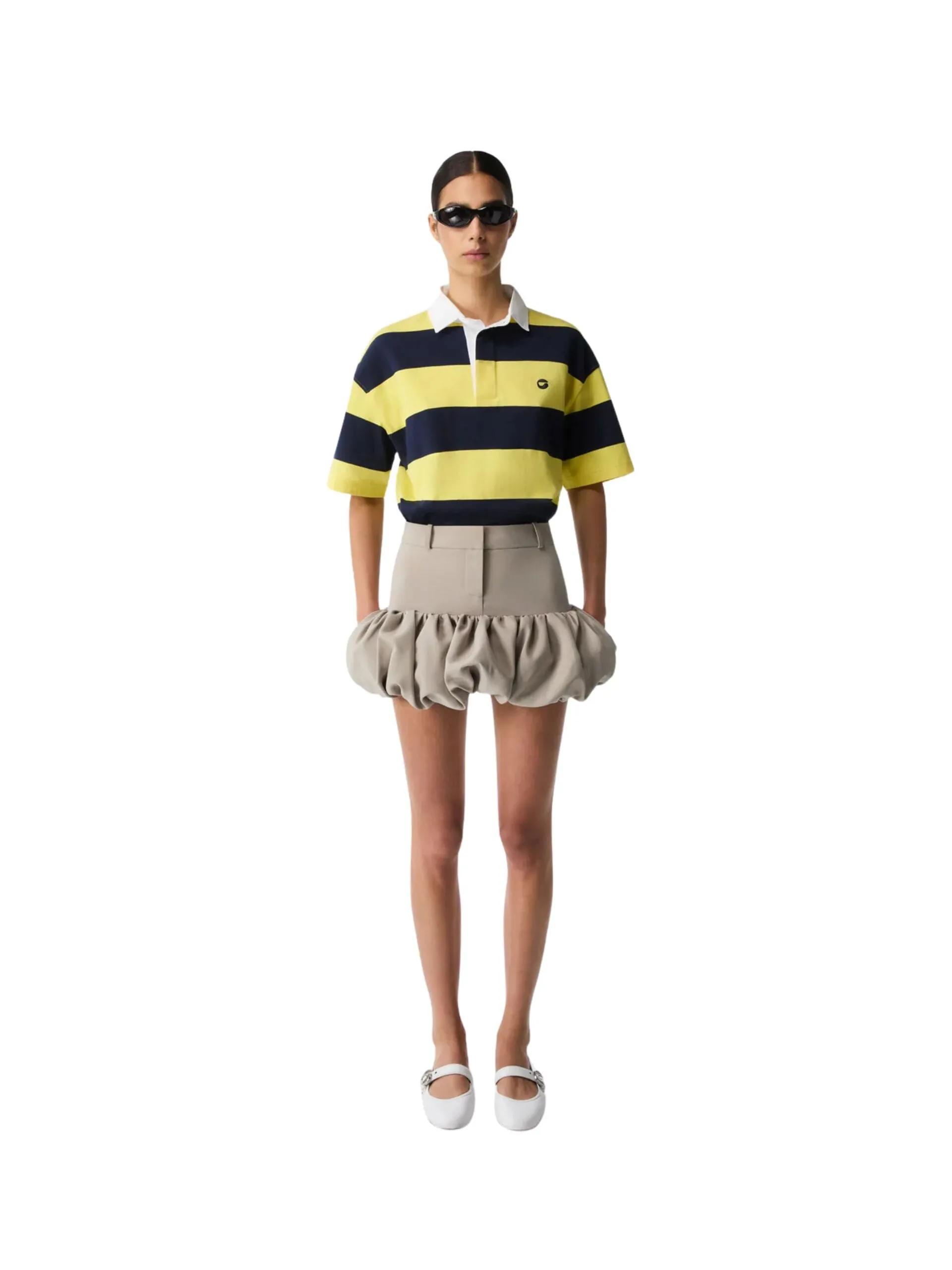Gathered Hem Tailored Skirt / Beige