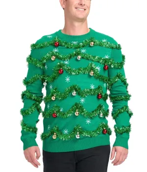 Gaudy Garland Men's Embellished Ugly Christmas Tree Sweater