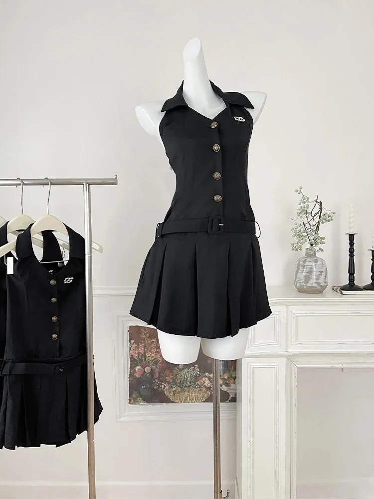 Girlary Women's Black Gothic Y2k A-line Mini Dress Vintage Sleeveless Off Shoulder Dresses Elegant One Piece Frocks 2000s Clothes Summer